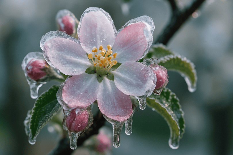 Apfelblüte mit Eis